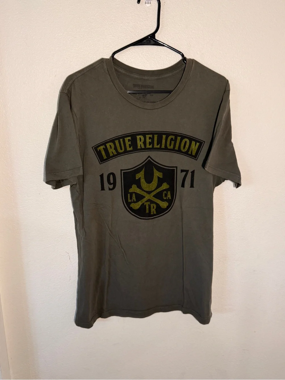 True Religion Olive Green Short Sleeve Logo Tee